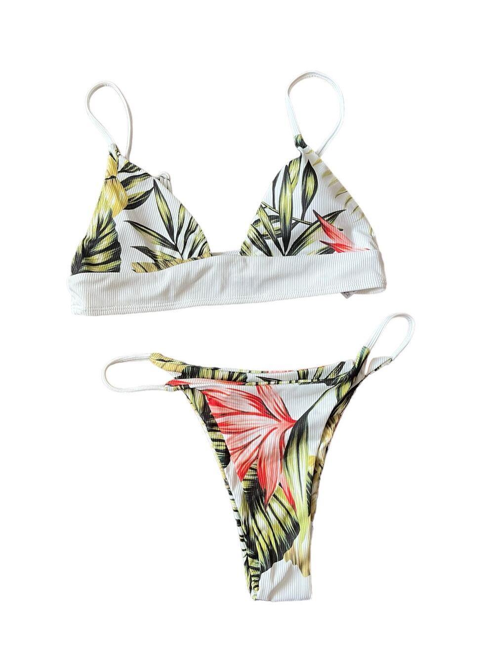 Zaful high waisted triangle bikini Hawaiian floral print medium 6